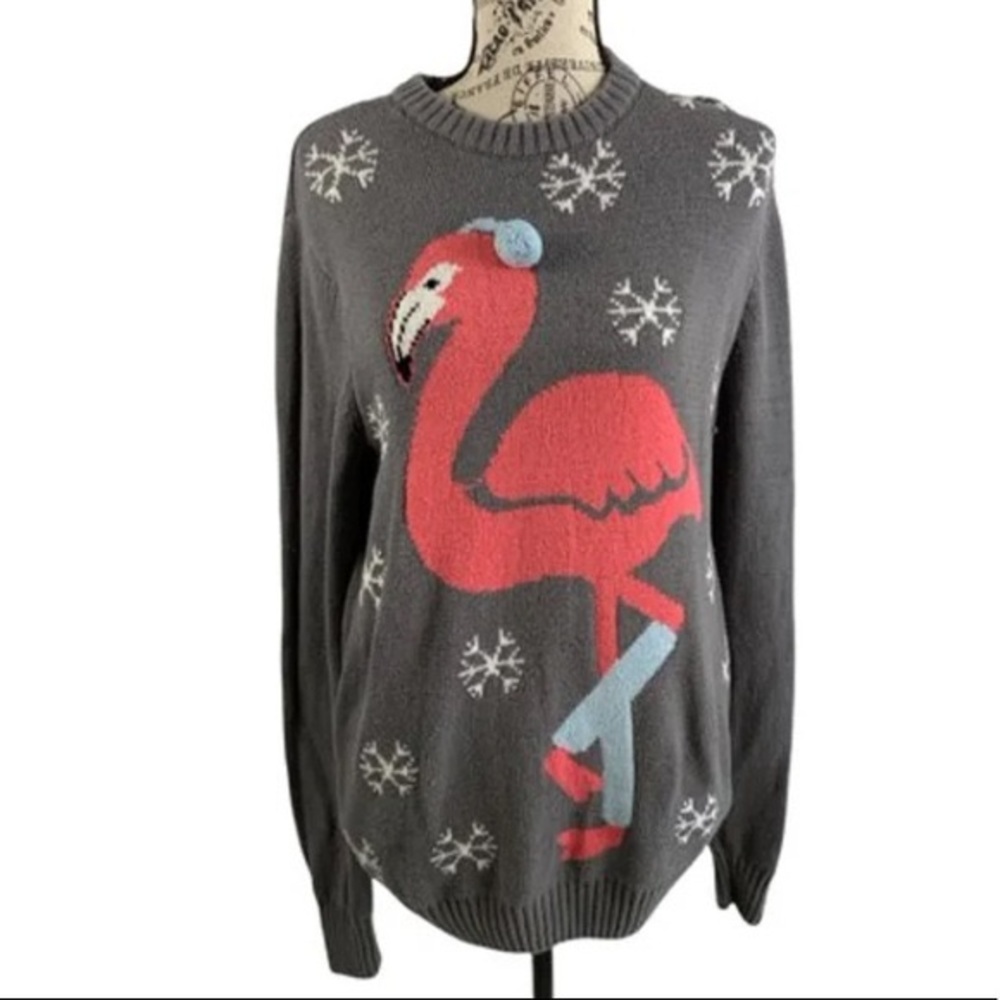 Imagin8 Small Sweaterdress with a cute flamingo image with a pompom.